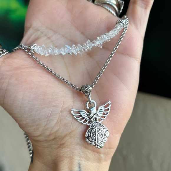 Genuine herkimer diamonds crystal double layer stainless steel angel necklace - Picture 10 of 13
